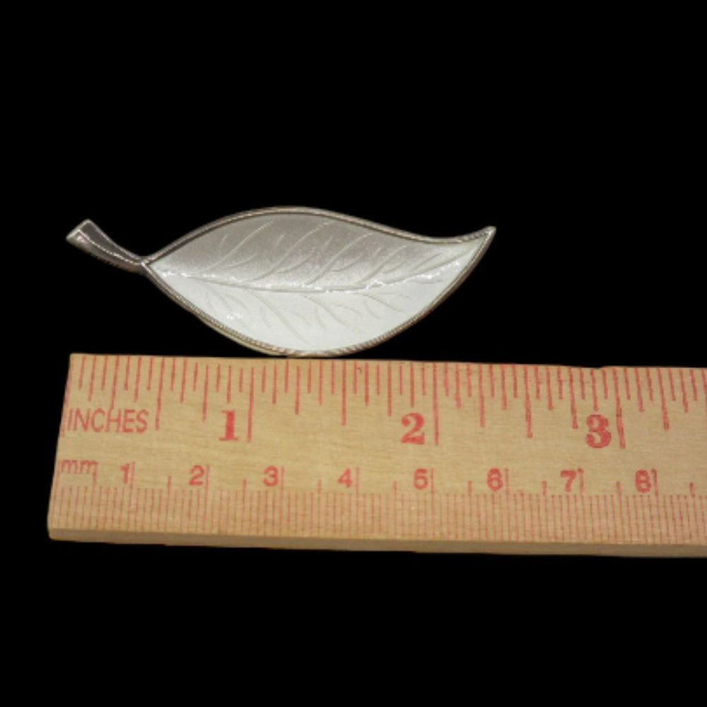 Denmark Sterling Silver 925 White Enamel Leaf Brooch Signed Brd. B Bjorklund - Picture 3 of 4